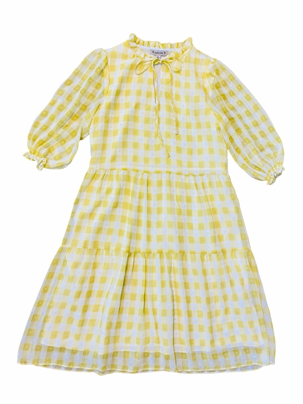 Nanette Lepore Yellow and White Gingham Tiered Dress Girly Women's Size 4
